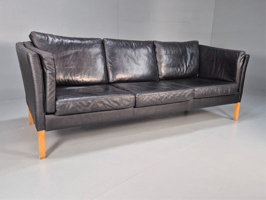 Vintage Danish 3 Seat Black Leather Sofa Modern Design MCM Retro EB9063 M3SS - UKDK FURNITURE