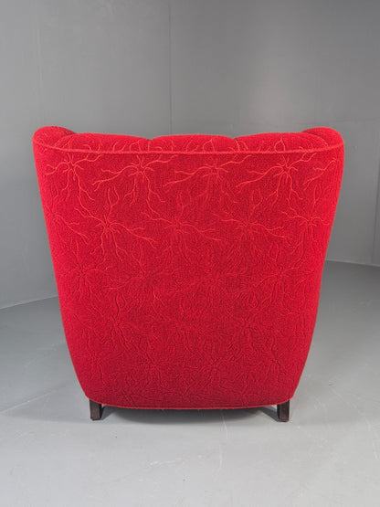 Vintage Art Deco Danish Lounge Chair Red Moquette 1930s EB11394 VCLO9