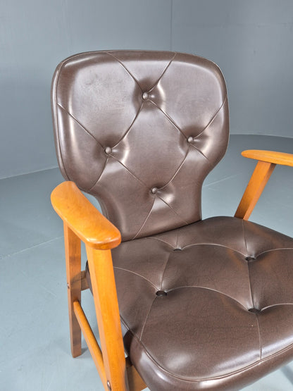 Mid Century Lounge Chair Vintage Swedish 1960s Beech Brown Vinyl EB11139 MNOR4