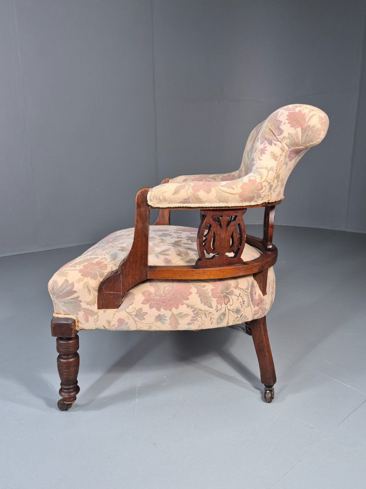 Antique Floral Tub Chair Late Victorian Mahogany Frame  EB11174 VCLO13