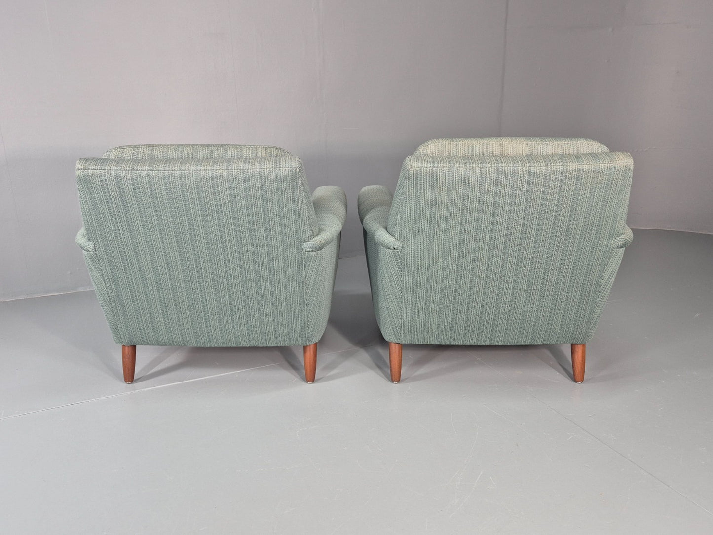 2 Mid Century Lounge Chairs 1960s Denmark Blue Wool Retro EB11403 MNOR14