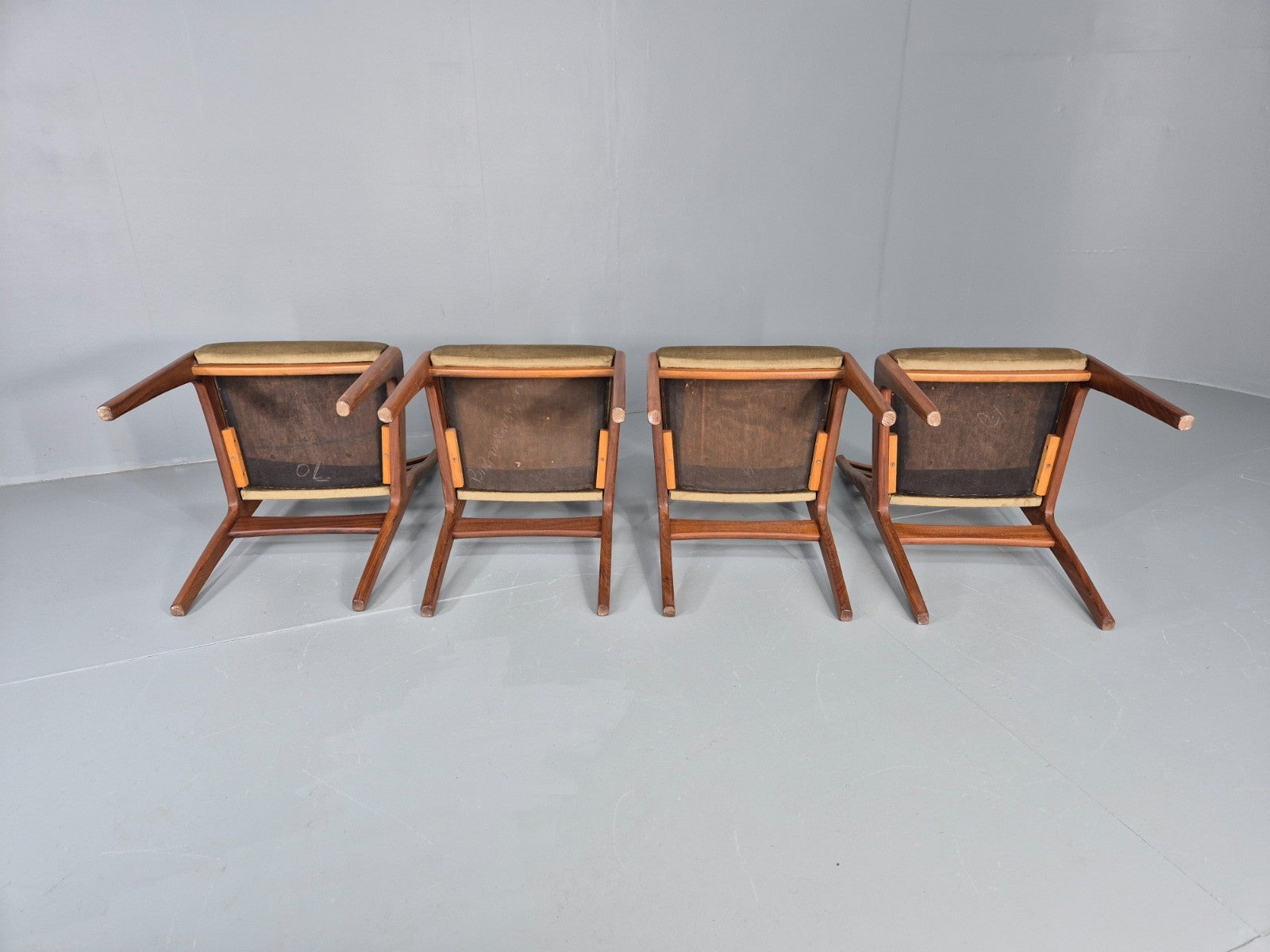 4 Vintage G Plan Dining Chairs Teak Ladder Back Frames Green Retro EB11836 MDIN11