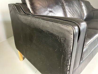 Three Seater Leather Sofa Black Vintage Danish Mogensen MCM Retro EB5864 M3SS7