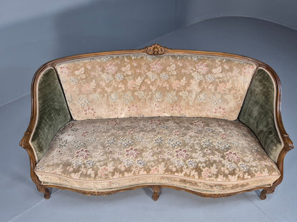 Vintage Danish Rococo Style Settee 3 Seat Green and Brown Floral EB9553 V3SS - UKDK FURNITURE