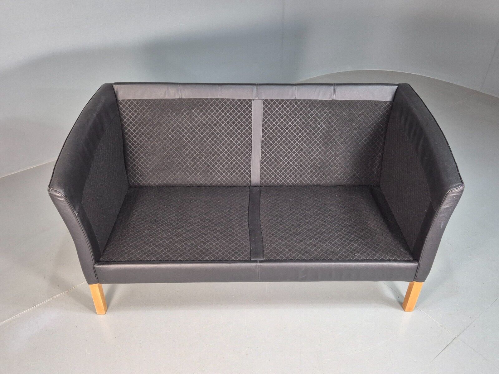 Vintage Danish 2 Seat Sofa Black Leather 1980s Retro MCM EB7625 M2SS - UKDK FURNITURE