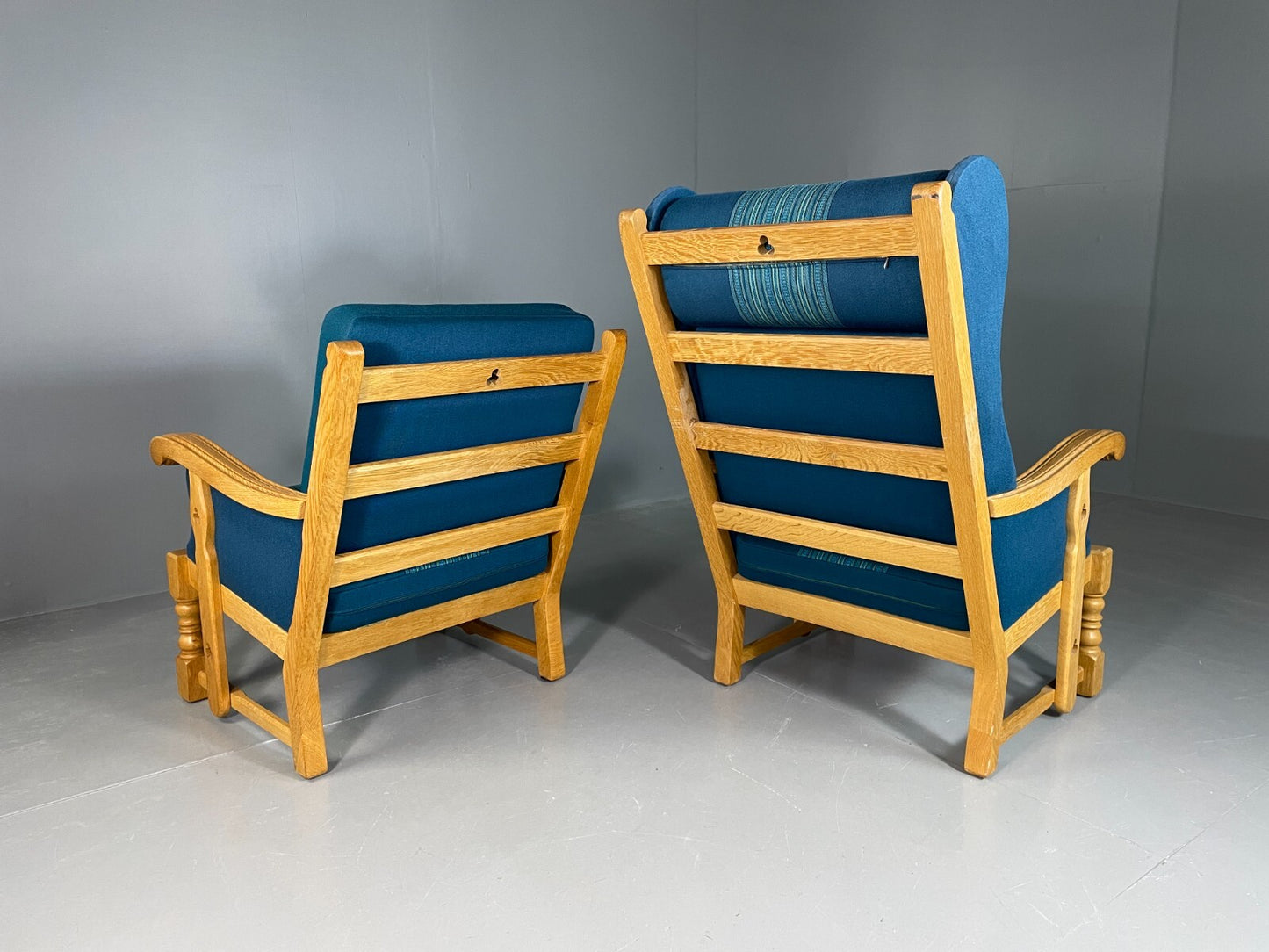 2 Danish Lounge Chairs Blue Oak Kjaernulf Vintage Retro EB6718 MNOR11