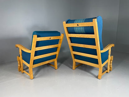 2 Danish Lounge Chairs Blue Oak Kjaernulf Vintage Retro EB6718 MNOR11