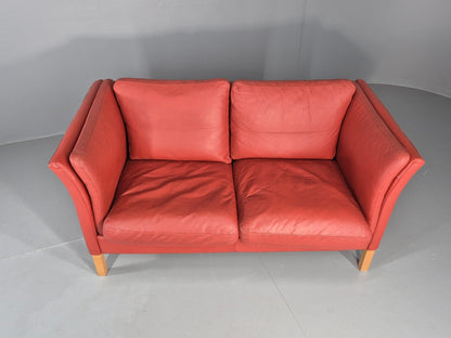 Vintage Danish 2 Seater Danish Skalma Red Leather 1980s Retro MCM EB10512 M2SS3