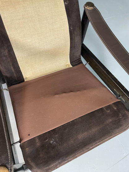 Vintage Danish Lounge Chair Brown Leather Sling Arms Retro MCM EB6867 MNOR - UKDK FURNITURE