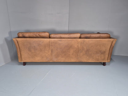Mid Century 3 Seater Leather Sofa Danish Tan Leather  1970s Retro EB10102 M3SS17