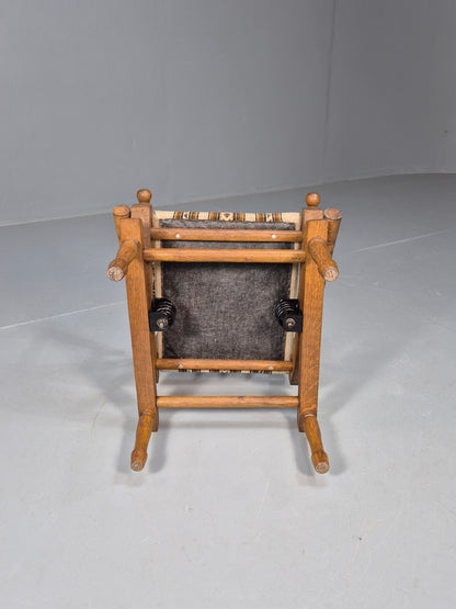 Vintage Childs American Style Rocking Chair Oak and Stripe Wool EB9577 MNOR - UKDK FURNITURE