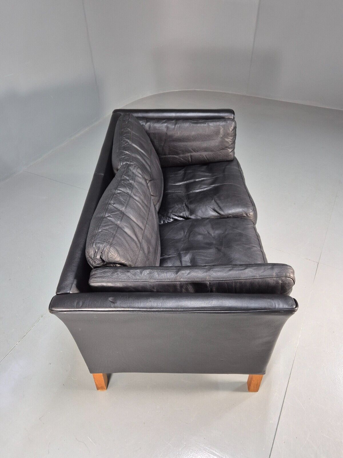 Vintage Danish 2 Seat Sofa Black Leather 1980s Retro MCM EB8696 M2SS - UKDK FURNITURE