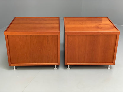 Vintage Pair Bedside Tables Cherry Wood Aluminium 1980s Drawers EB9819 MWOO - UKDK FURNITURE