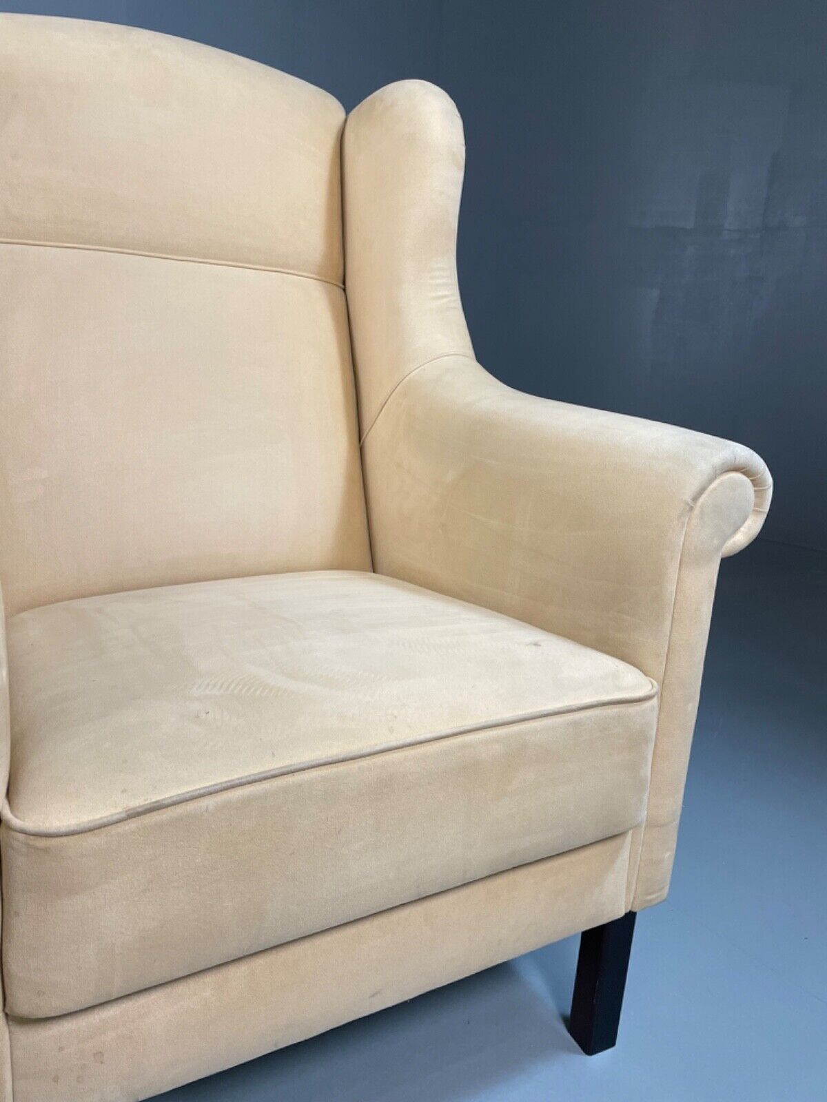 Danish Modern Cream Suede Wing Back Armchair, MCM, Retro, Vintage EB4500 VCLO - UKDK FURNITURE