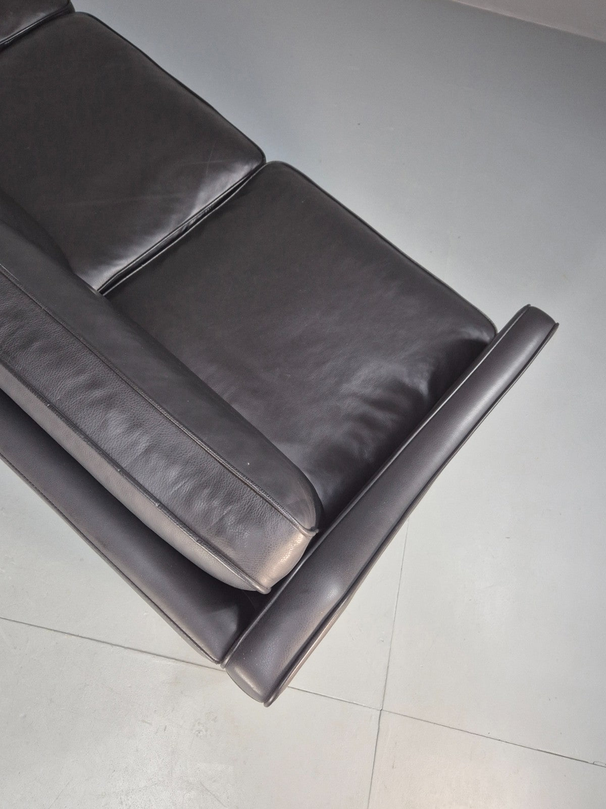 Vintage Hurup Danish 3 Seat Black Leather Sofa Mogensen 1980s Retro EB9966 M3SS14