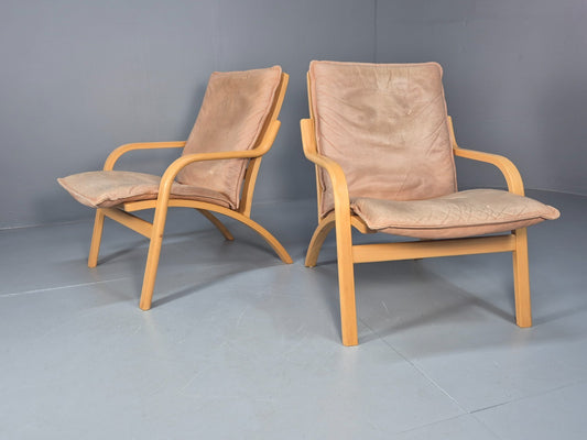 2 Stouby Tan Leather Bentwood Lounge Chairs 1980s Danish Design EB9303 MBEN - UKDK FURNITURE
