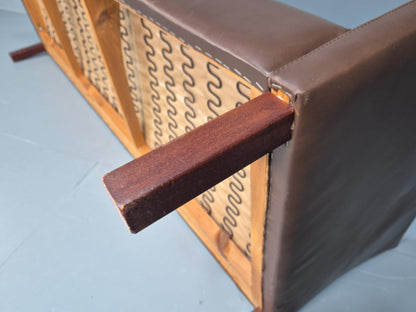 Mid Century Three Seater Sofa Brown Leather Danish Retro 1970s  EB10722 M3SS8