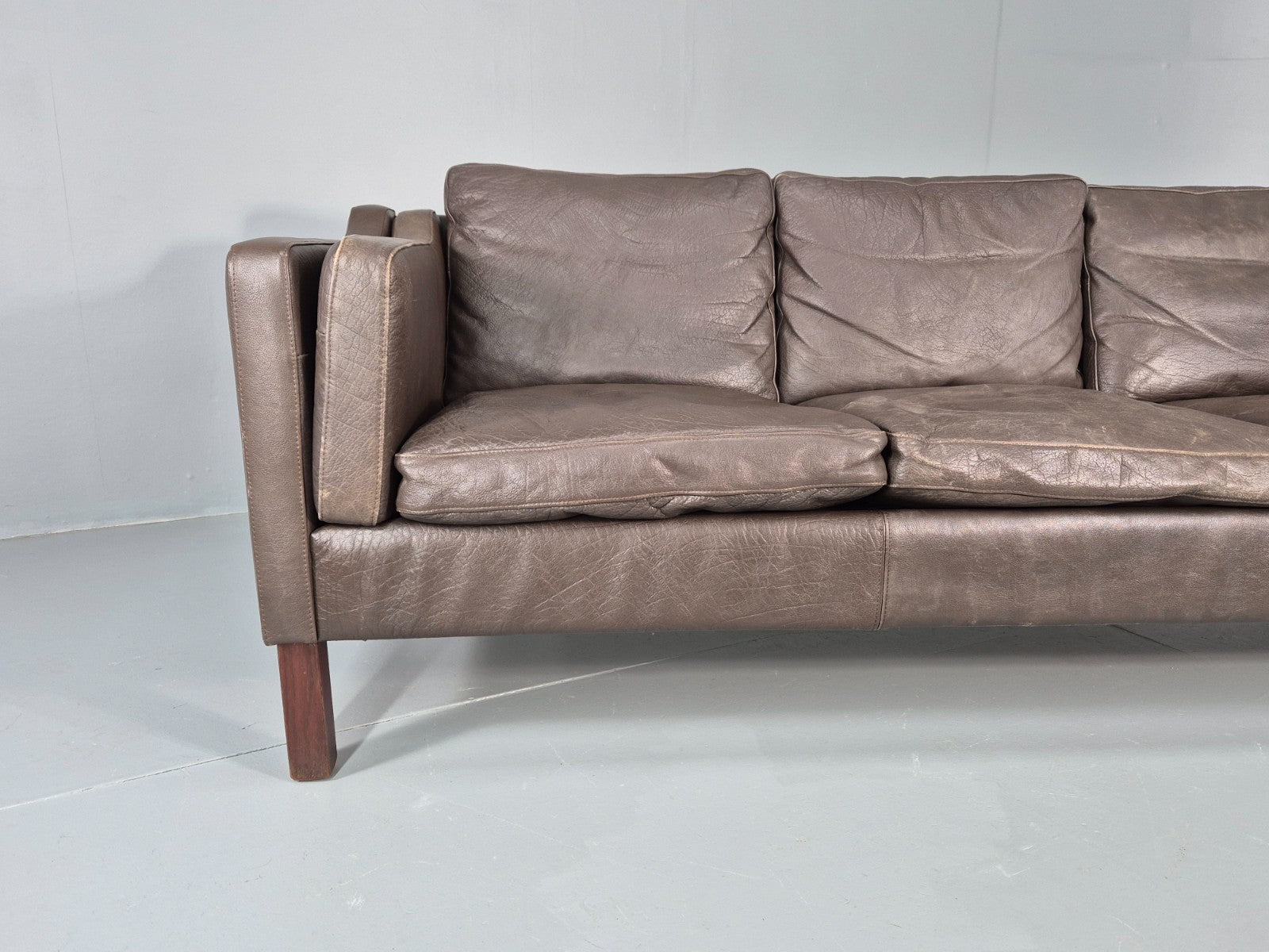 Vintage 3 Seat Sofa Danish Brown Leather Mid Century Retro 1970s EB10487 M3SS1