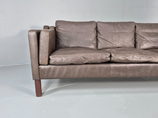 Vintage 3 Seat Sofa Danish Brown Leather Mid Century Retro 1970s EB10487 M3SS1