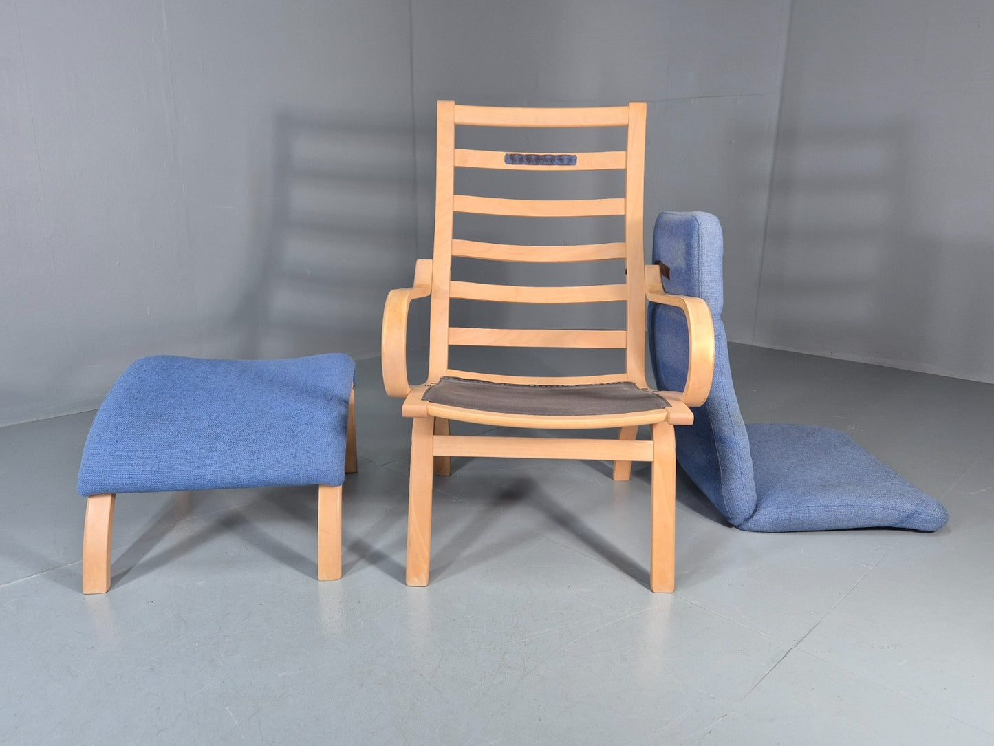 Retro Bentwood Lounge Chair and Footstool Vintage Danish 1980s MCM  EB11382 MBEN11