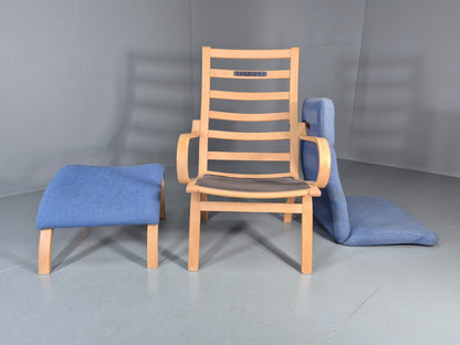 Retro Bentwood Lounge Chair and Footstool Vintage Danish 1980s MCM  EB11382 MBEN11