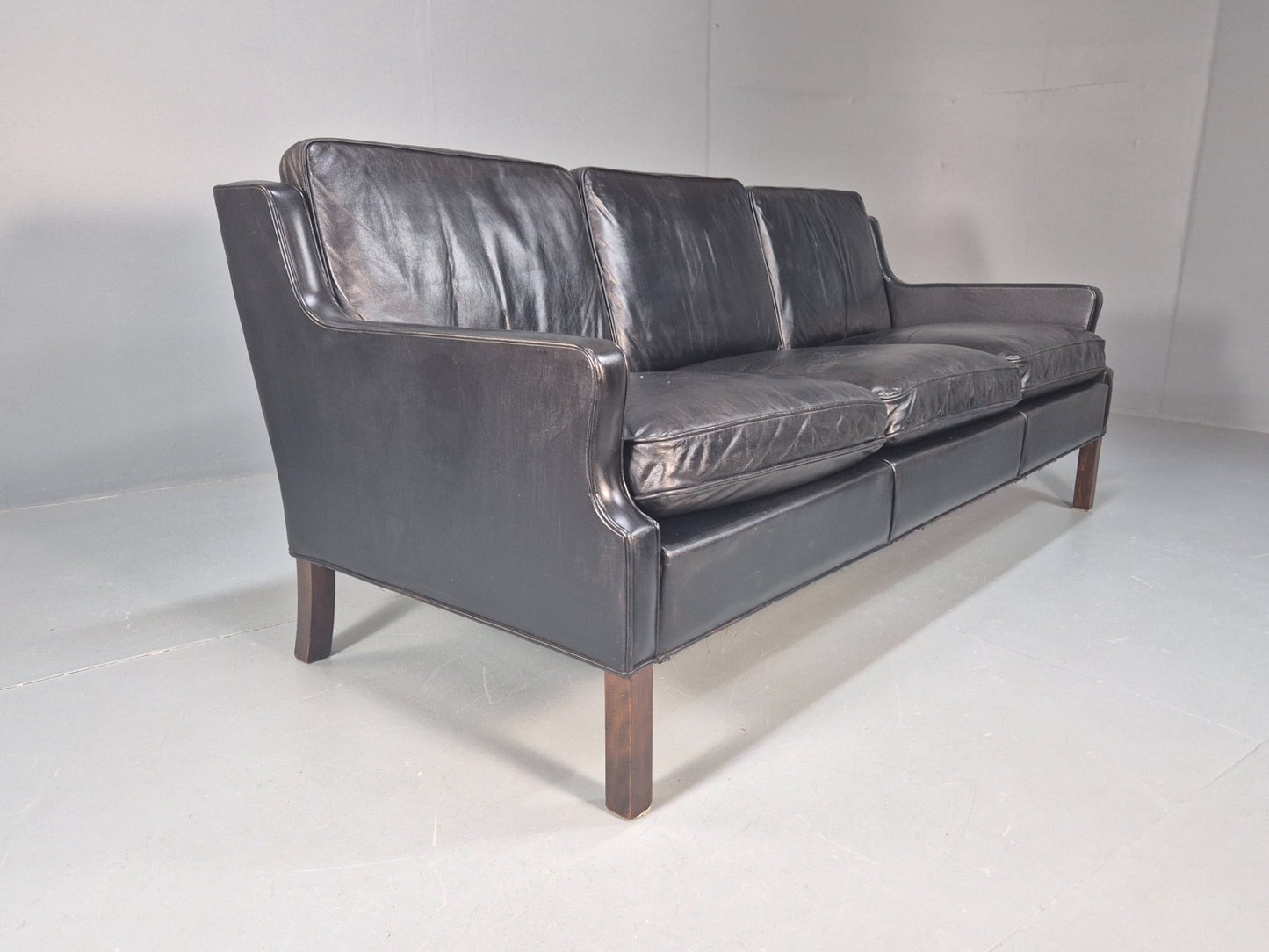 Vintage Three Seat Sofa Black Leather Danish 1960s Mid Century EB10208 M3SS10