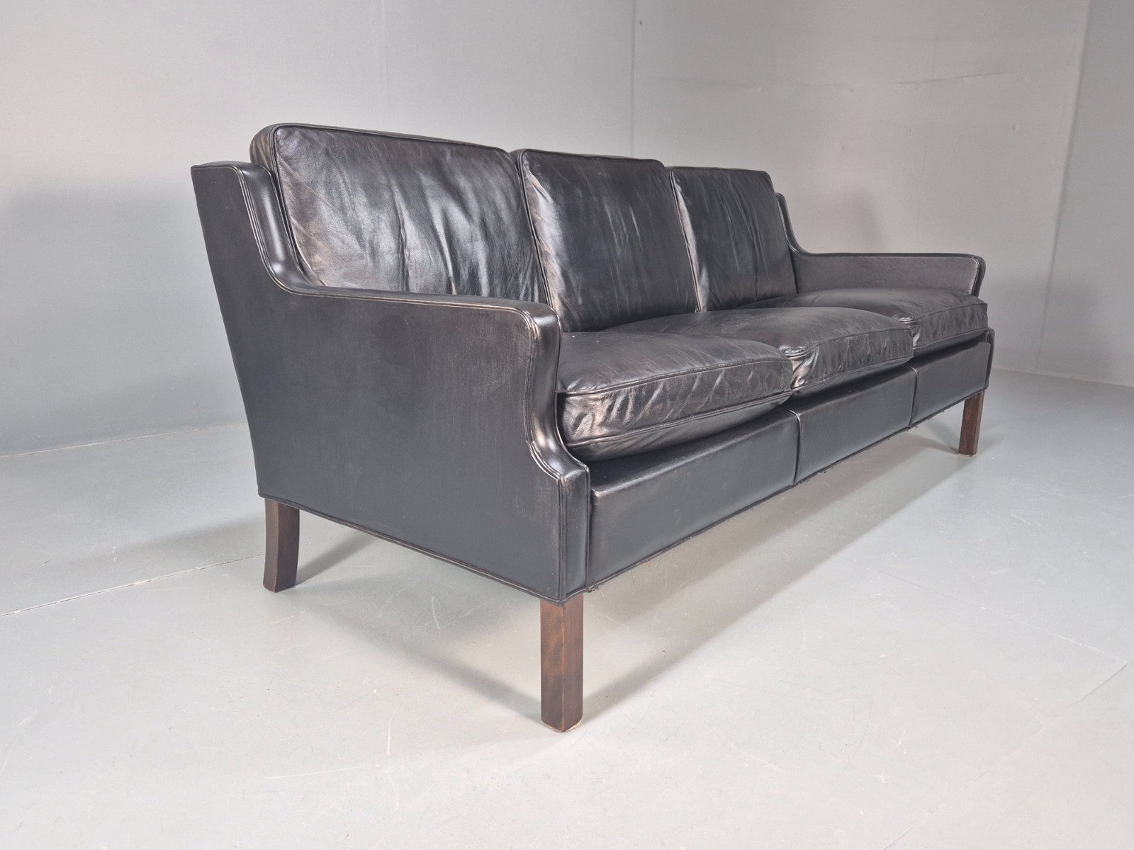 Vintage Three Seat Sofa Black Leather Danish 1960s Mid Century EB10208 M3SS10