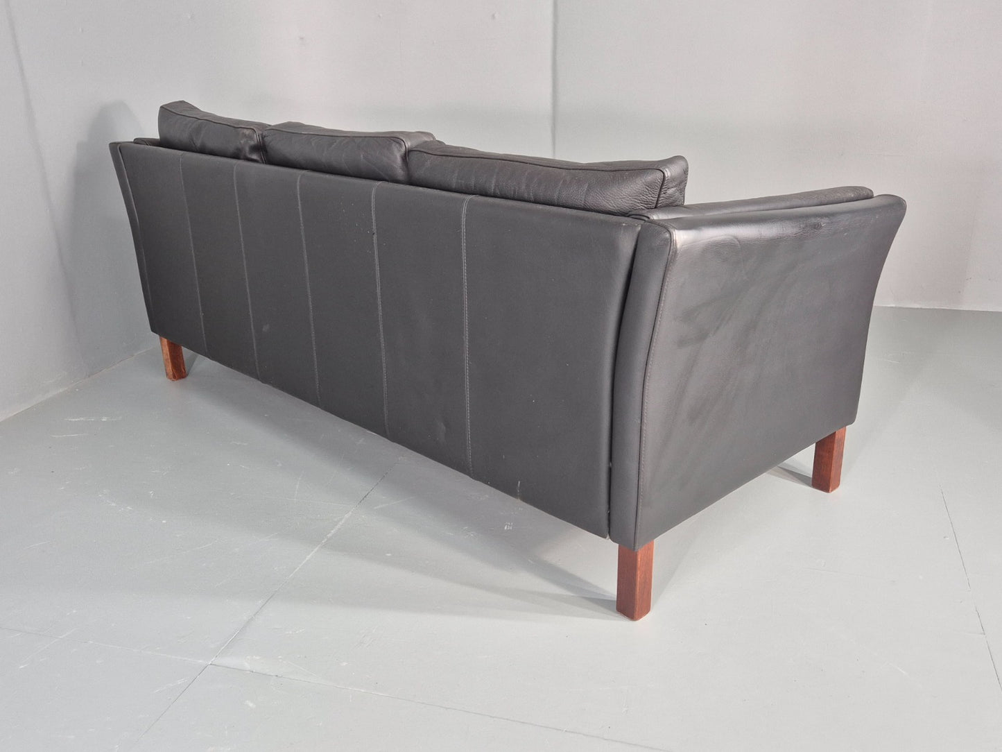 Vintage 3 Seat Sofa Danish Black Leather Mid Century Retro Design EB10481 M3SS14