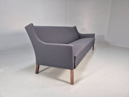 Vintage Danish 3 Seat Sofa Blue Check Cotton Mogensen MCM 1960s EB8589 M3SS - UKDK FURNITURE