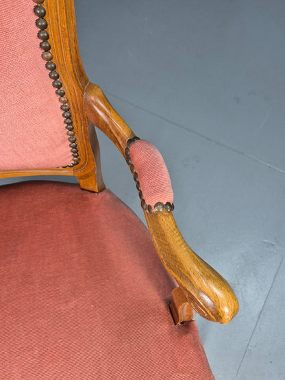 Vintage French Rococo Armchair Pink Velour Danish Repro 1970s EB9627 VCAR - UKDK FURNITURE