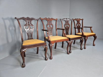 4 Antique Chippendale Revival Mahogany Dining Chairs 1900s EB9480 VDIN - UKDK FURNITURE