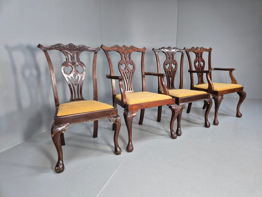 4 Antique Chippendale Revival Mahogany Dining Chairs 1900s EB9480 VDIN - UKDK FURNITURE