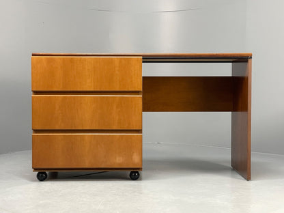 Vintage 1980s Cherry Desk Three Drawers Ball Feet Post Modern EB11058 MWOO2