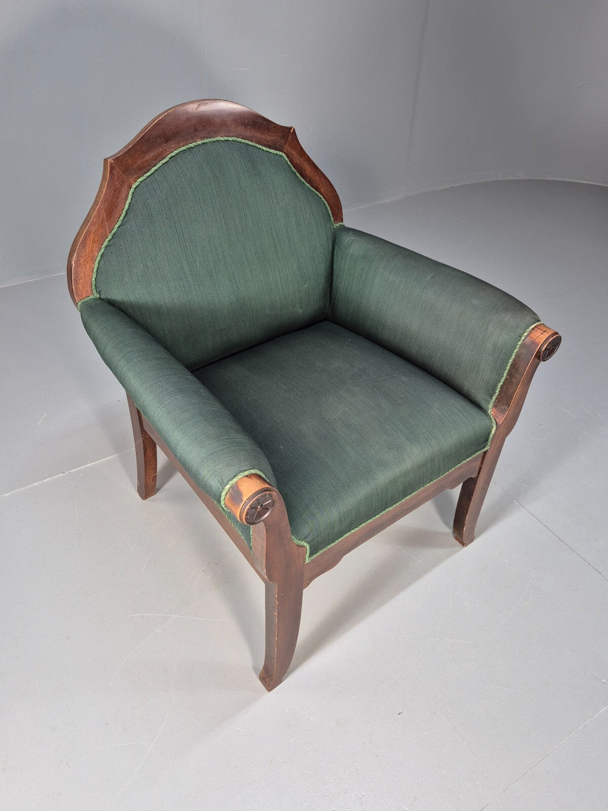 A Vintage Danish Antique Chair Green and Mahogany Shield Back 1920s EB8924 VCLO - UKDK FURNITURE