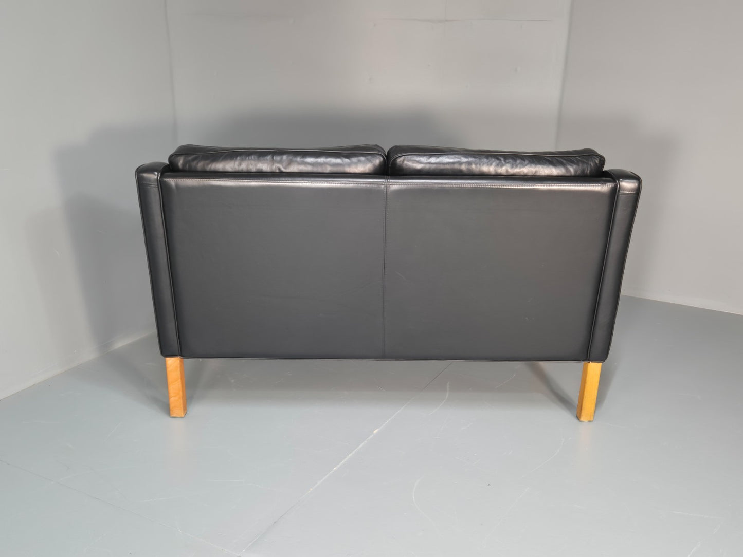 Two Seat Sofa Vintage Danish Black Leather 1970s Retro Mid Century  EB10122 M2SS16