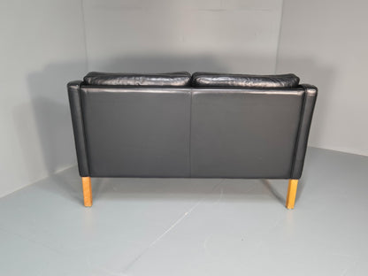 Two Seat Sofa Vintage Danish Black Leather 1970s Retro Mid Century  EB10122 M2SS16
