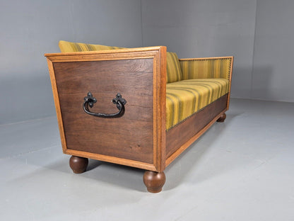 Vintage Danish 3 Seat Sofa Gold Green Wool Oak Frame Antique Style EB8942 V3SS - UKDK FURNITURE