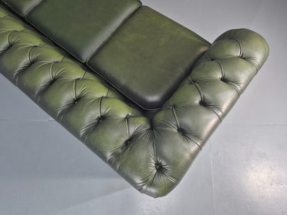 3 Seater Chesterfield Sofa Green Leather Studded Vintage EB11029 VCHE14
