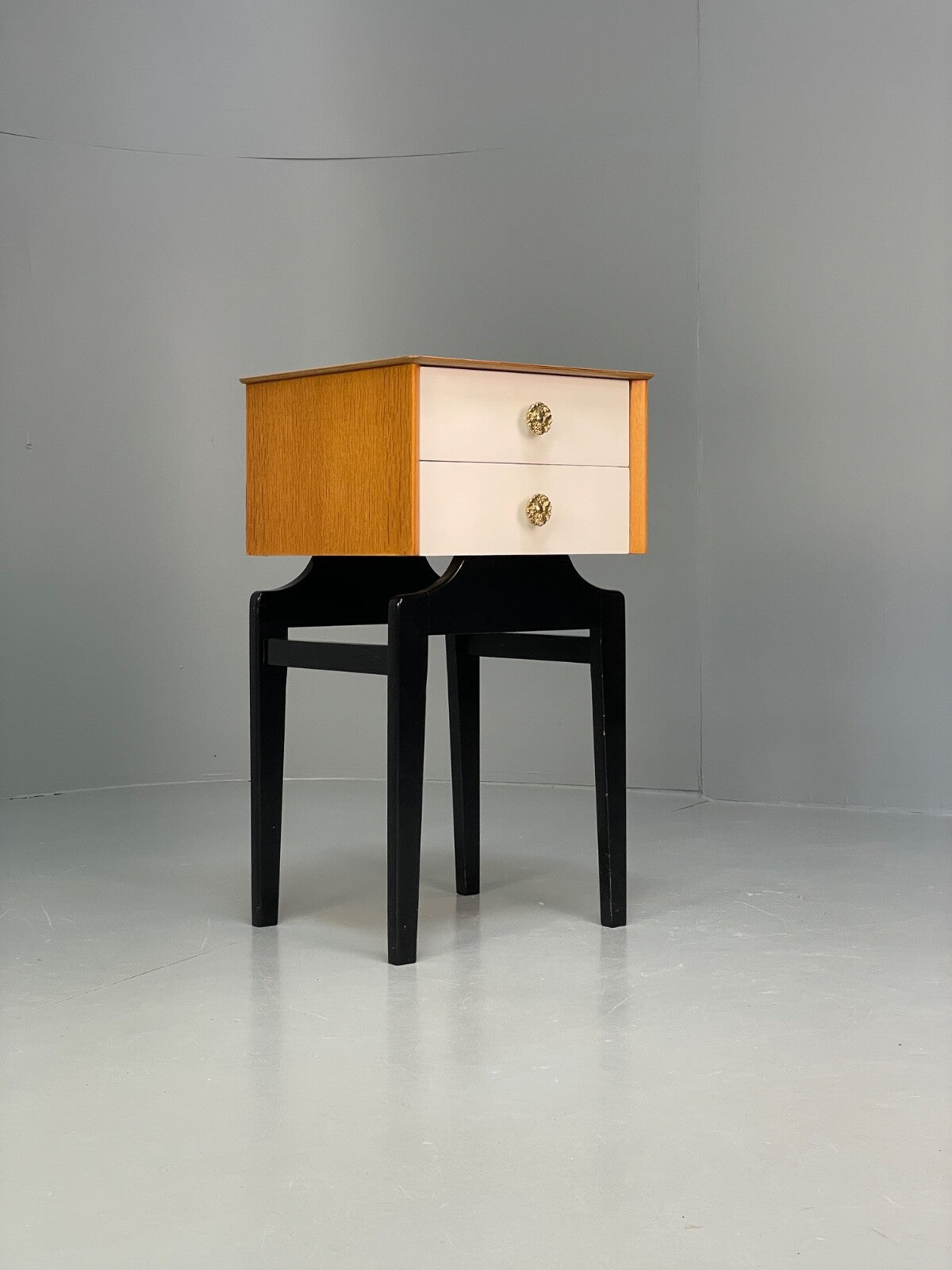 Vintage G Plan Oak Bedside Table 1950s Mid Century Black White Paint EB9814 MWOO - UKDK FURNITURE
