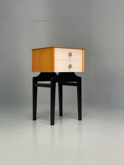 Vintage G Plan Oak Bedside Table 1950s Mid Century Black White Paint EB9814 MWOO - UKDK FURNITURE