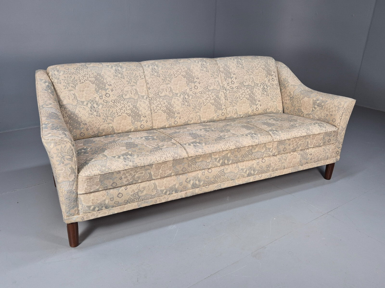 Vintage Danish Floral Upholstered 3 Seat Classic Mid Century Sofa EB9583 M3SS - UKDK FURNITURE