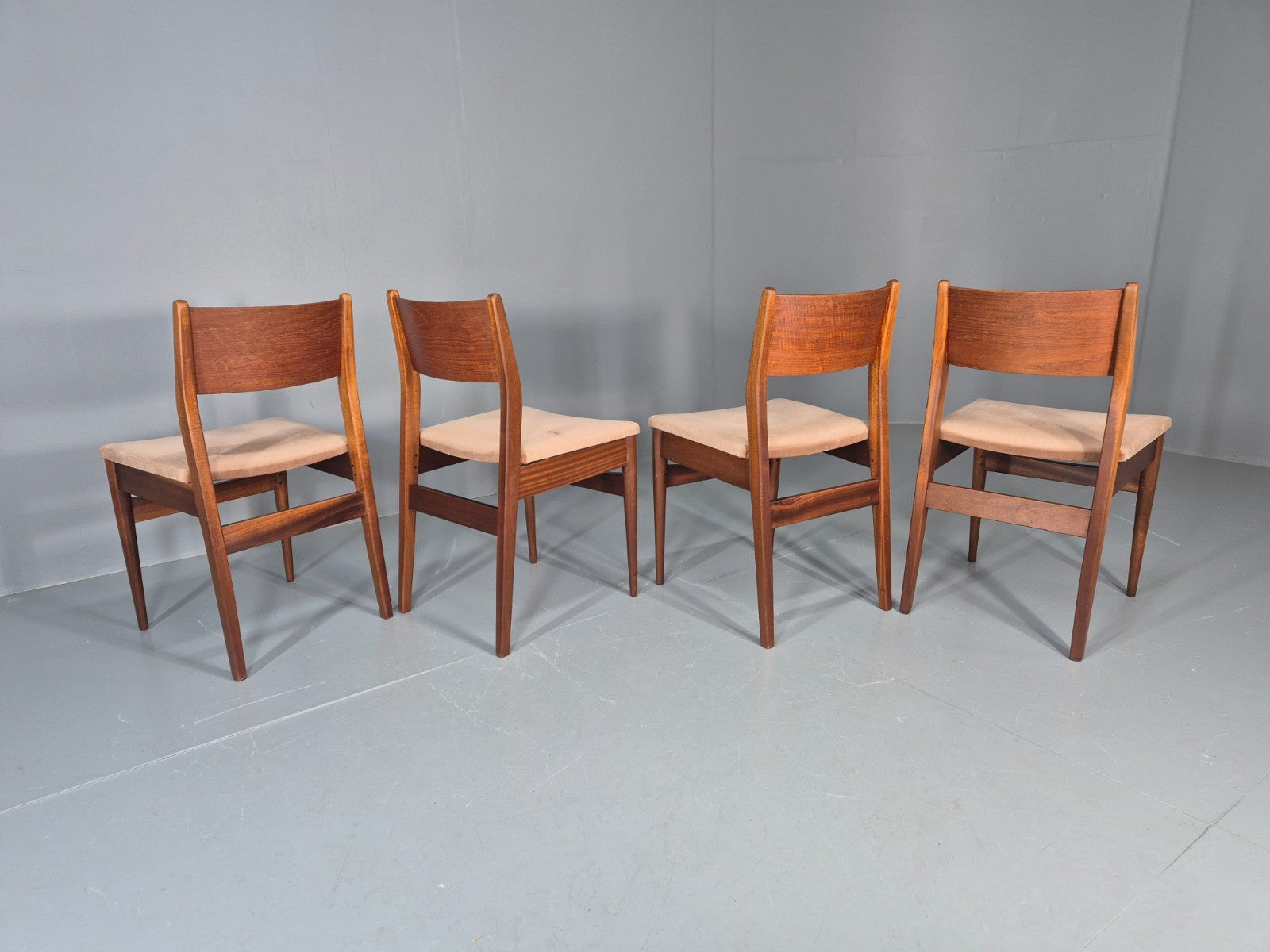 4 Vintage Teak Dining Chairs 1960s Retro Pinky Brown Velour MCM EB11605 MDIN9