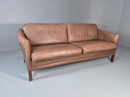 Vintage Danish 2.5 Seater Brown Leather 1970s Retro Mid Century EB11629 M3SS0