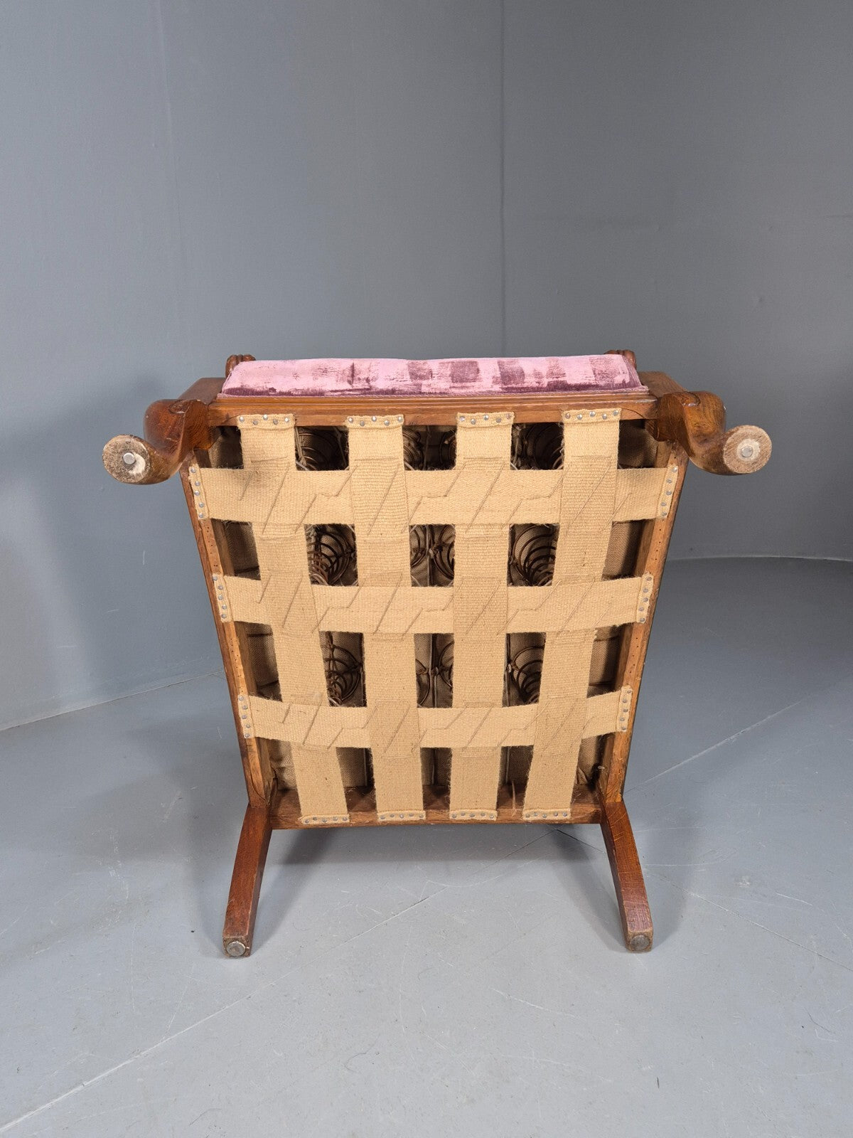 Vintage Danish Empire Chair Carved Oak Frame Purple Velvet Antique EB9616 VCAR - UKDK FURNITURE