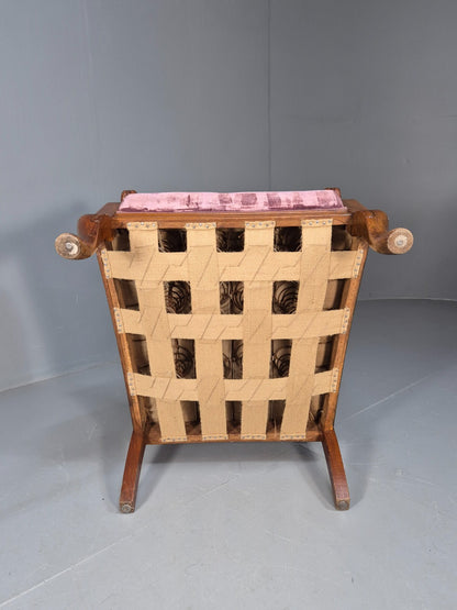 Vintage Danish Empire Chair Carved Oak Frame Purple Velvet Antique EB9616 VCAR - UKDK FURNITURE