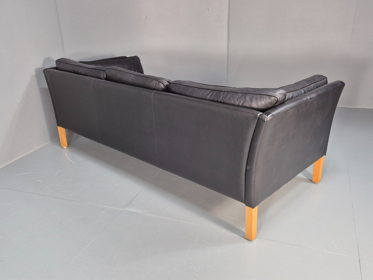 Mid Century Three Seater Sofa Vintage Danish Black Leather Retro EB10114 M3SS16