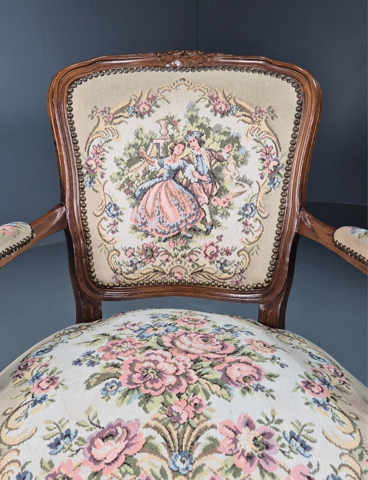 Vintage Danish Lounge Chair Fauteuil Floral Tapestry Hardwood Retro EB8083 VCAR - UKDK FURNITURE