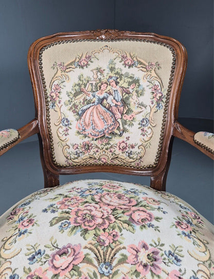 Vintage Danish Lounge Chair Fauteuil Floral Tapestry Hardwood Retro EB8083 VCAR - UKDK FURNITURE