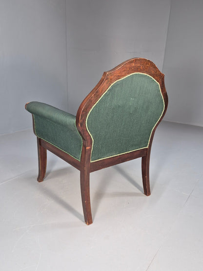 A Vintage Danish Antique Chair Green and Mahogany Shield Back 1920s EB8924 VCLO - UKDK FURNITURE