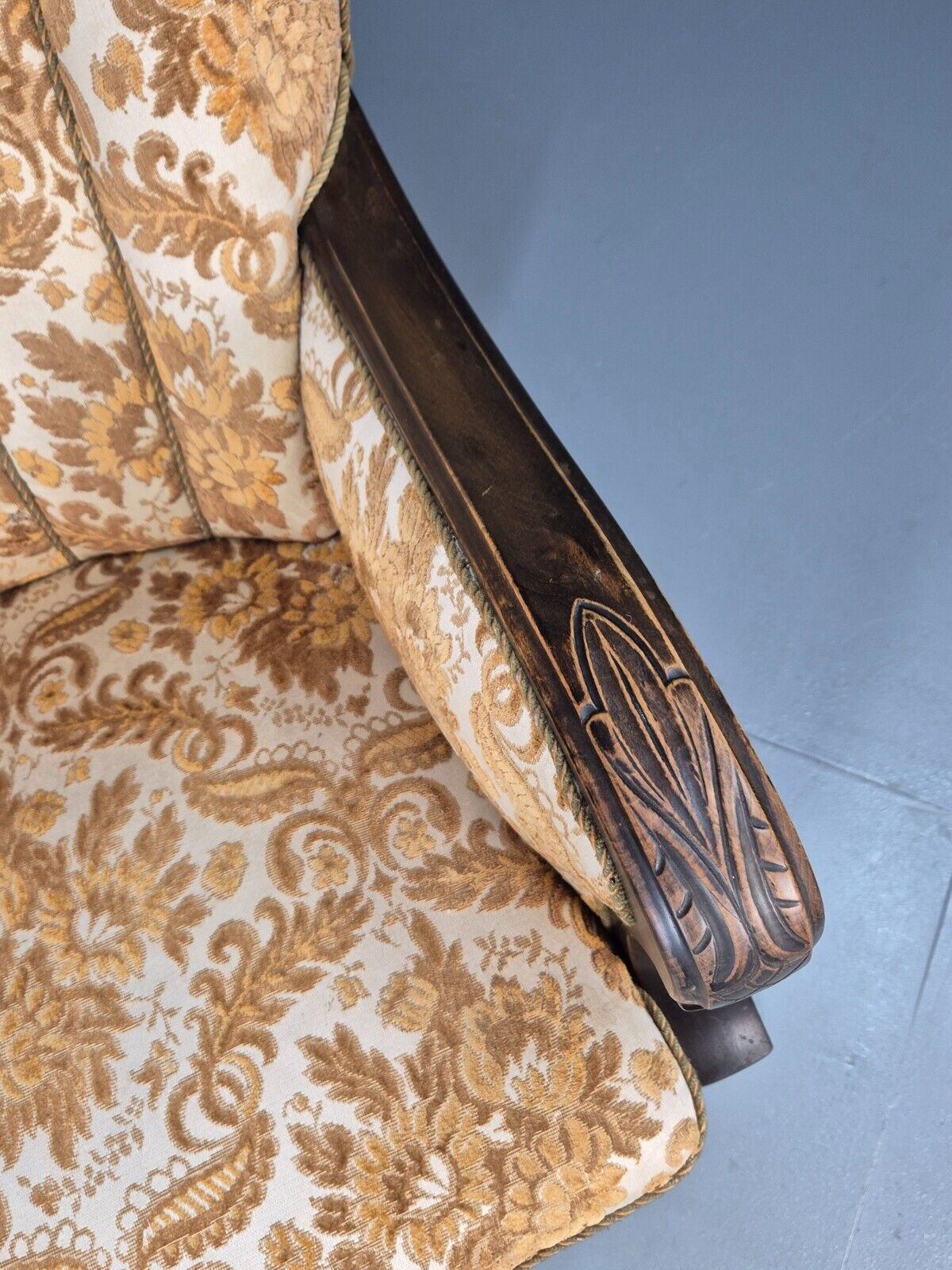Vintage Danish Lounge Chair Oranges and browns Carved Wood 1950s EB8931 VCLO - UKDK FURNITURE